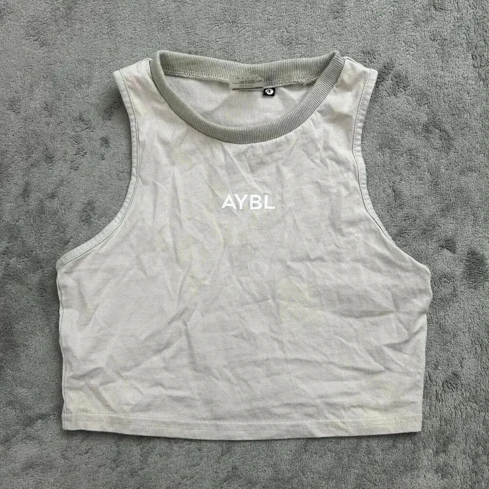 AYBL Top Womens Size XS Cropped Sleeveless Tank Top Logo Gym Athletic Workout